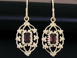 【送料無料】ネックレス　ソリッドゴールドガーネットドロップイヤリングe069 genuine 9ct 9k solid gold natural garnet drop earrings filigree dangle