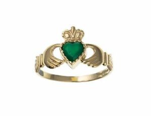 【送料無料】ネックレス　イギリスイエローゴールドレディースッドクラダリング uk hallmarked 9ct yellow gold ladies claddagh ring with real green agate 26,966円