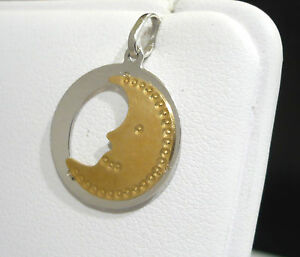 【送料無料】ネックレス　ペンダントゴールドｋｔハーフムーンペンダントホワイトイエローpendant gold 18kt 750 circle with half moon bicolor pendant white yellow