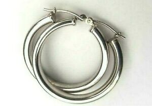 【送料無料】ネックレス　ｋホワイトゴールドジュエリーラウンドスイングフープイヤリングインチグラム14k white gold jewelry round hinged hoop earrings signed jcm 1 x 4mm 24 grams｜hokushin