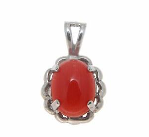 【送料無料】ネックレス　カボションペンダントソリッドｋホワイトゴールドgenuine natural oval cabochon red coral pendant solid 14k white gold