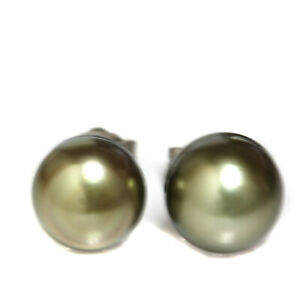 【送料無料】ネックレス　ゴールドタヒチスタッドイヤリングピスタチオ14k gold tahitian south sea pearl stud earrings 95 mm pistachio