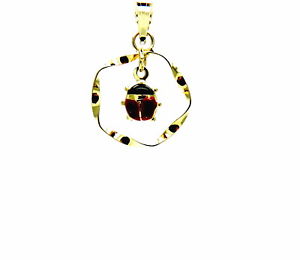 【送料無料】ネックレス　イエローゴールドペンダントエナメルyellow gold pendant 18kt ladybug enamelled in the circle