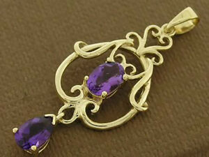 【送料無料】ネックレス　pe0409ct solidイェローゴールドnaturalアメジストfiligreeペンダントpe040 genuine 9ct solid yellow gold natural amethyst filigree pendant
