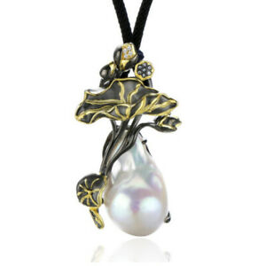 【送料無料】ネックレス　b08ペンダントバロックーパールロータススターリング925b08 pendant baroque pearl lotus flower dark look gold plated sterling silver 925