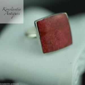 【送料無料】ネックレス　ビンテージスターリングシルバーリングスクエアvintage sterling silver ring red coral square