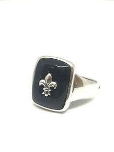 【送料無料】ネックレス　シルバーオニキスシンボルsignet ring 925 silver1000 and onyx for men , symbol heraldic lily