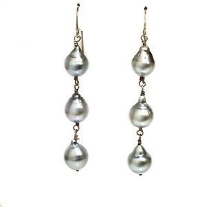 【送料無料】ネックレス　タヒチパールロングイアリングダークグレーtahitian south sea pearl long dangle earrings dark grey