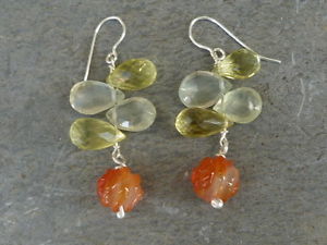 【送料無料】ネックレス　イアリング925クオーツレモンearrings silver 925,prehnites, quartz lemon and cornelian