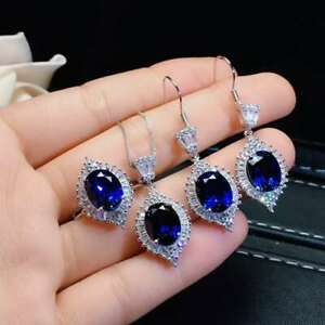 【送料無料】ネックレス　サファイア925スターリングペンダントイアリングセットcertified natural sapphire 925 sterling silver pendant earrings ring set gifts
