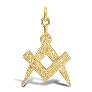【送料無料】ネックレス　メンズソリッドイエローゴールドスクエアコンパスペンダントmens solid 9ct yellow gold masonic square compass charm pendant