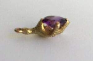 【送料無料】ネックレス　ゴールドイーグルアメジスト？チャームペンダント9ct gold eagles claw holding purple gemstone amethyst charm pendant 33g