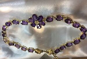 【送料無料】ネックレス　スターリングシルバーウルグアイアメジストテニスブレスレットｋゴールド125 ct, uruguay amethyst tennis bracelet in 14k gold on sterling silver,｜hokushin