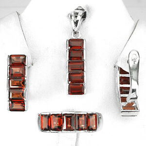 【送料無料】ネックレス シルバーバゲットガーネットイヤリングペンダントリングセットサイズアメリカsilver 925 baguette garnet gemstone earring, pendant amp; ring set size r12 us 9|hokushin