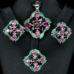 【送料無料】ネックレス　スターリングシルバーエメラルドルビーサファイアイヤリングペンダントリングsterling silver 925 emerald ruby sapphire earrings pendant ring sz o5 us 75
