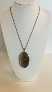 【送料無料】ネックレス　ヴィンテージシルバーダブルロープチェーンスモーキークォーツカットhuge vintage oval cut smokey quartz in silver and with a double rope chain 84gms｜hokushin