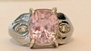 【送料無料】ネックレス　ピンクホワイトジルコンシルバーセットリング4ct pink kunzite and white zircon ring set in 925 silver｜hokushin