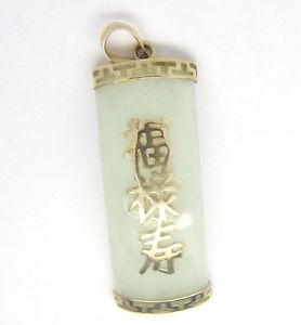 【送料無料】ネックレス　ペンダントイエローゴールドjade chinese pendant blessing for good life 9ct yellow gold 30x13mm｜hokushin