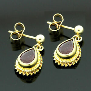 【送料無料】ネックレス　イエローゴールドルビーイヤリング9ct yellow gold genuine ruby earrings free leatherette boxmade in the uk