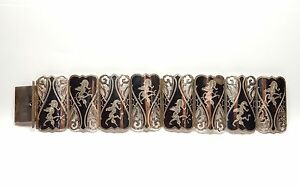 【送料無料】ネックレス ビンテージエナメルサイアムワイドパネルブレスレットvintage 925 silver large filigree enamel siam niello wide panel bracelet 592g