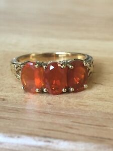 【送料無料】ネックレス　9ctゴールドファイアーオパール3ストーンリングpretty 9ct gold fire opal 3 stone ring