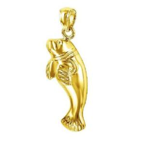 【送料無料】ネックレス　イエローゴールドマナティーペンダントアメリカ14k yellow gold manatee pendant charm, made in usa