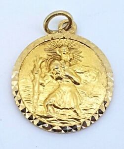 【送料無料】ネックレス　セントクリストファーペンダントイエローゴールド9k st christopher pendant charm_375 yellow gold_hallmarked