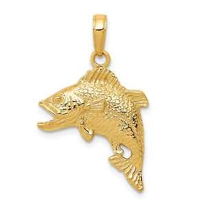 【送料無料】ネックレス　listing14kイェローゴールドペンダントジャンプ listing14k yellow gold jumping bass fish pendant
