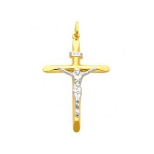 【送料無料】ネックレス　14kt 2イエスクロペンダント14kt two tone gold jesus crucifix charm cross pendant