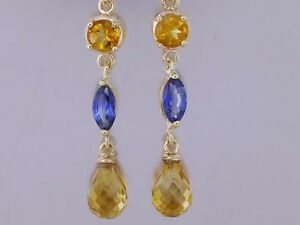 【送料無料】ネックレス　イエローゴールドシトリンサファイアドロップイヤリングe060 genuine 9ct yellow gold natural citrine amp; sapphire drop earrings