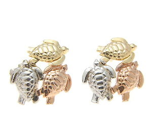 【送料無料】ネックレス　ソリッドゴールドハワイアンウミガメポストスタッドイヤリング11mm 14k tricolor solid gold hawaiian honu sea turtle post stud earrings