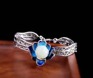 【送料無料】ネックレス　ホワイトハスa03925a03 elegant bracelet silver 925 with lotus flower from white jade cloisonne blue｜hokushin 29,235円