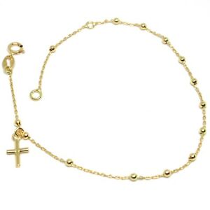 【送料無料】ネックレス　ミニブレスレットイエローゴールドホワイトピンククロスmini bracelet yellow gold or white or pink 750 18k, rosary with cross, 18 cm