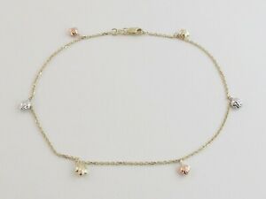 【送料無料】ネックレス　イエローホワイトローズゴールドブレスレット14k yellow white and rose gold charm ankle bracelet 10｜hokushin