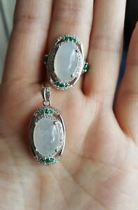 【送料無料】ネックレス　タイプシルバーリングペンダントチェーンセットgenuine 103ct icy jadeite jade type a silver ring amp; pendant set with chain