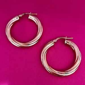 【送料無料】ネックレス　イエローゴールドイタリアツイストフープイヤリング 9ct yellow gold twisted hoop earrings 375 made in italy 9k round circle｜hokushin