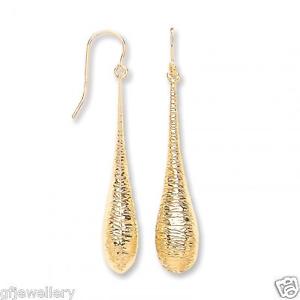 【送料無料】ネックレス　イエローゴールドドロップイヤリング9ct hallmarked yellow gold textured polished 50mm drop earrings