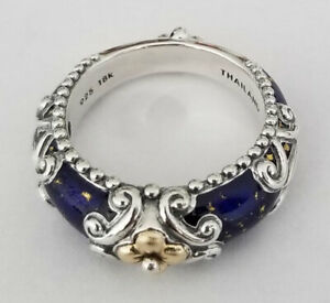 【送料無料】ネックレス バーバラエナメルラピススターリングシルバーイエローゴールドリングbarbara bixby enameled lapis sterling silver18k yellow gold ring, sz 750|hokushin