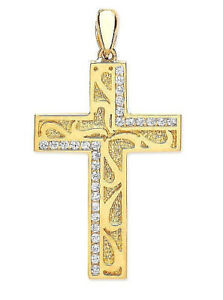 【送料無料】ネックレス イエローゴールドポリッシュテクスチャーデザイナークロスチェーンオプション9ct hallmarked yellow gold polished amp; textured designer pave set cross chain opt