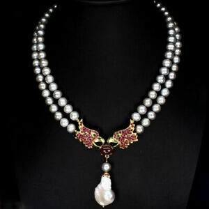 注目ブランド 楽天市場 送料無料 ネックレス トップルビーエメラルドパールスターリングシルバーネックレス