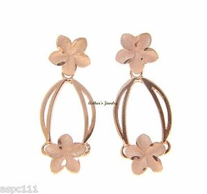 【送料無料】ネックレス　ソリッドピンクローズゴールドハワイアンプルメリアイヤリング14k solid pink rose gold hawaiian plumeria flower dangling earrings｜hokushin