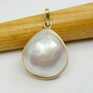 【送料無料】ネックレス　マベベゼルペンダントイエローゴールドpear 19x16mm saltwater grown mabe pearl bezel pendant 375 9k yellow gold, mpp17