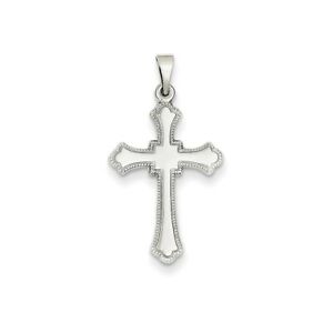 【送料無料】ネックレス　14kホワイトゴールドcastedクロスペンダント14k white gold solid polished casted budded cross pendant