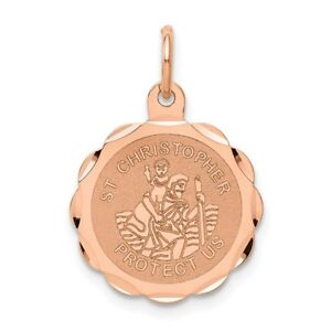 【送料無料】ネックレス　14kクリストファーメダル14k rose gold polished st christopher protect us religious medal charm