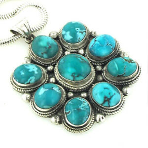 【送料無料】ネックレス マルチスターリングシルバーストーンターコイズペンダントセットlarge natural multi stone turquoise pendant set in sterling silver