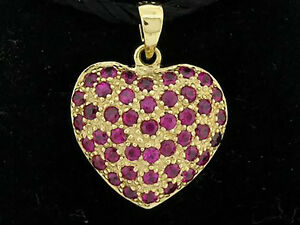 【送料無料】ネックレス ソリッドイエローゴールドルビーハートペンダントs p043 lovely 9ct solid yellow gold natural ruby pave love heart pendant|hokushin