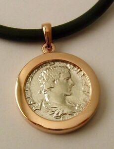 【送料無料】ネックレス　ローズゴールドフレームソリッドシルバーローマコインペンダントgenuine solid 9k 9ct rose gold frame ancient solid silver roman coin pendant
