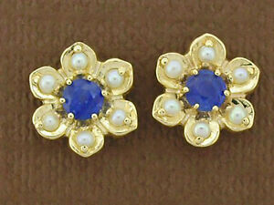 【送料無料】ネックレス　ソリッドゴールドサファイアパールブロッサムスタッドイヤリングe042 genuine 9ct solid gold natural sapphire amp; pearl blossom stud earrings 32,370円