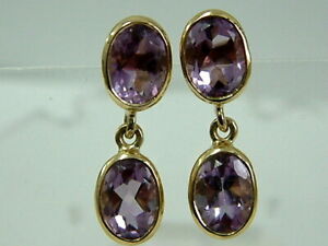 【送料無料】ネックレス イエローゴールドアメジストダブルドロップイヤリングclassy 9ct yellow gold amethyst double drop earrings|hokushin