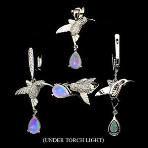 【送料無料】ネックレス　スターリングシルバーオパールペンダントイヤリングリングリングセットsterling silver 925 genuine opal pendant, earring amp; ring set ring sz p5 us 8